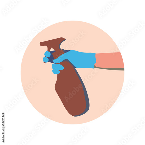 Gloved hand sprays antiseptic. Vector illustration in nice natural colors.  It can be used as icon for beauty and medical site, blogs of cosmetologist.