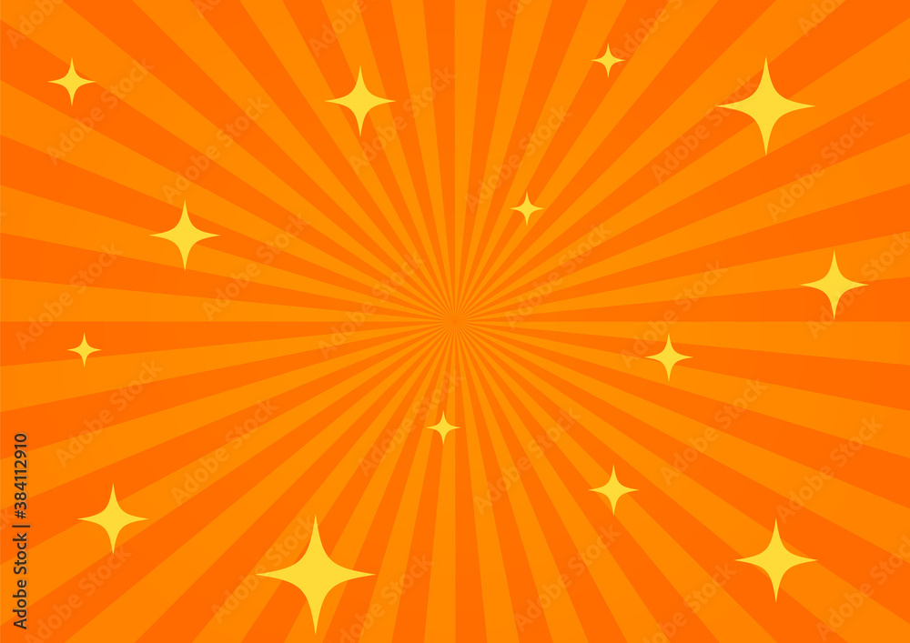 Obraz premium 背景素材：オレンジ集中線+キラキラ