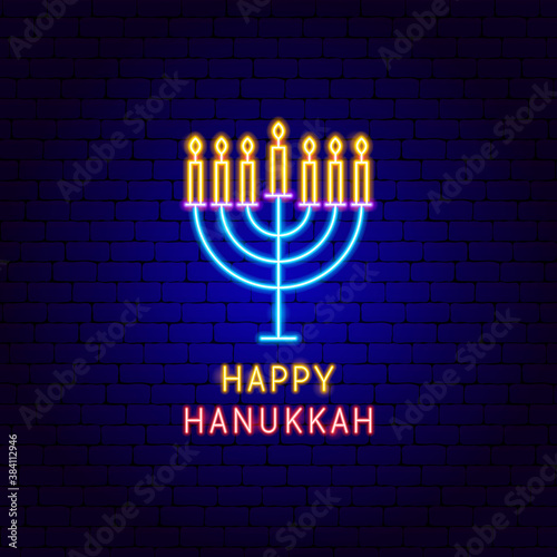Happy Hanukkah Neon Label