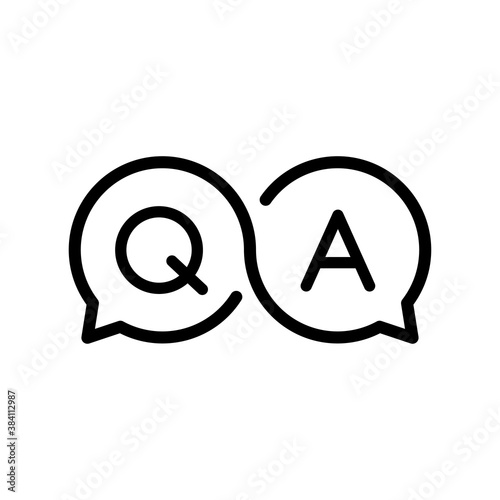 Pregunta y respuesta. Preguntas más frecuentes. Logotipo lineal con letras Q y A en burbuja de habla como símbolo infinito en color negro