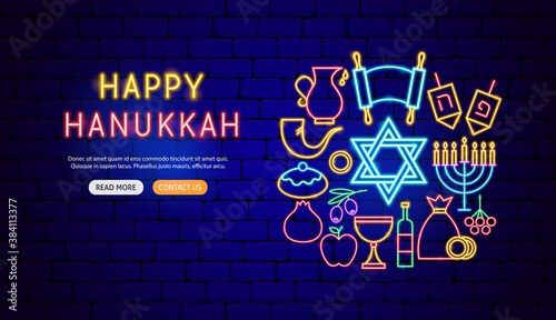 Happy Hanukkah Neon Banner Design