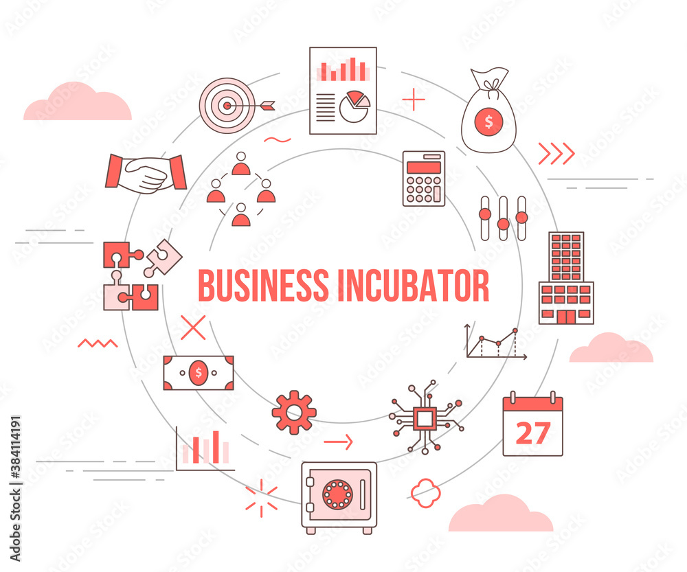 business incubator concept with icon set template banner with modern orange color style and circle shape