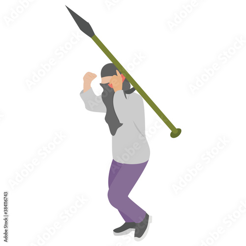  A terrorist is running by holding arrow bow 