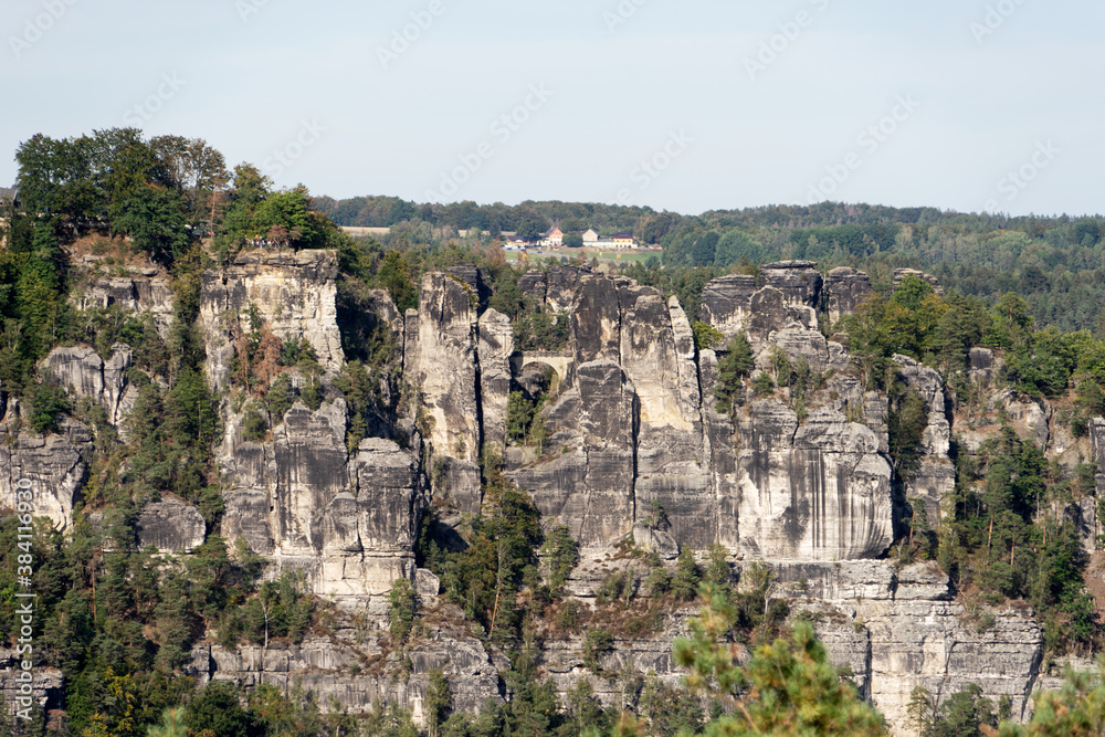Rocks landscape of the Bastei rocks in Rathen. Saxon Switzerland. Saxony. Germany