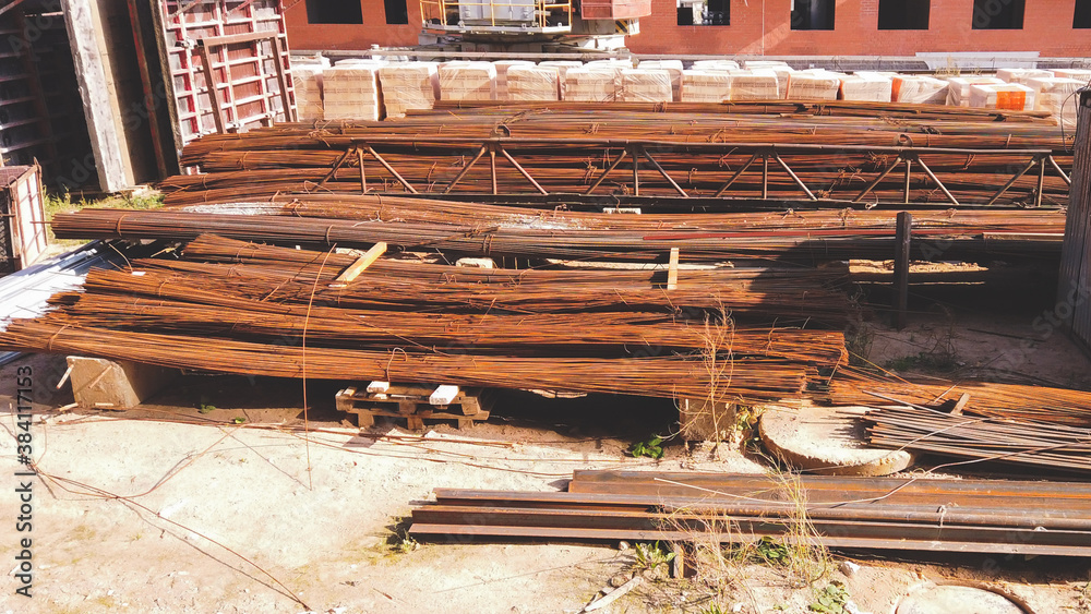 Metal rebar. steel reinforcement on the construction site