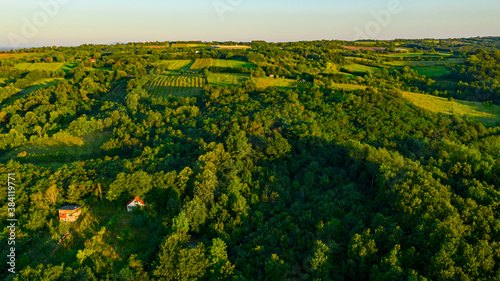 Fototapeta Naklejka Na Ścianę i Meble -  Aerial view of houses, weekend resort in woodland