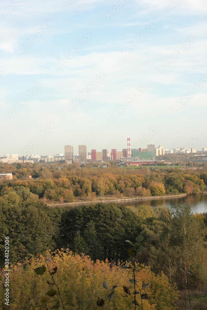 View of Moscow from the hill. In autumn. Russia Moscow October 1. 2020. 