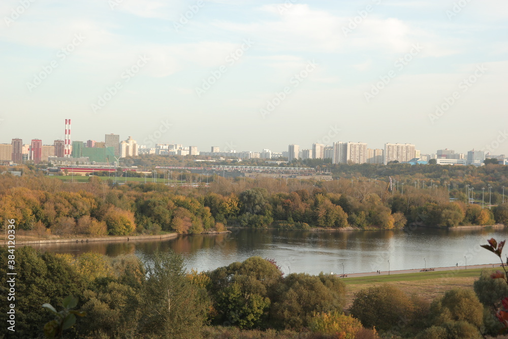 View of Moscow from the hill. In autumn. Russia Moscow October 1. 2020. 