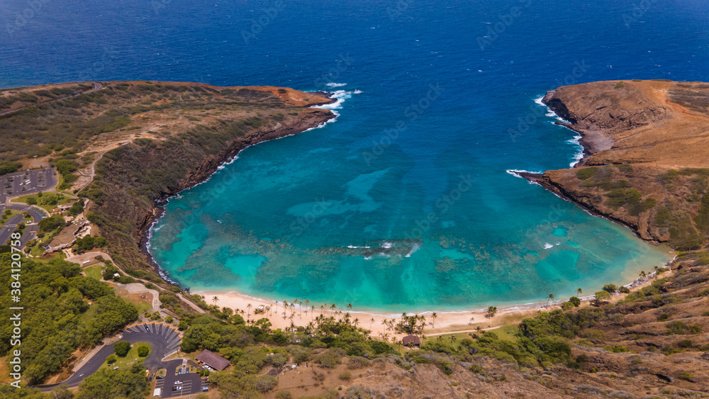 Aerial Hanauma bay, Oahu, Hawaii