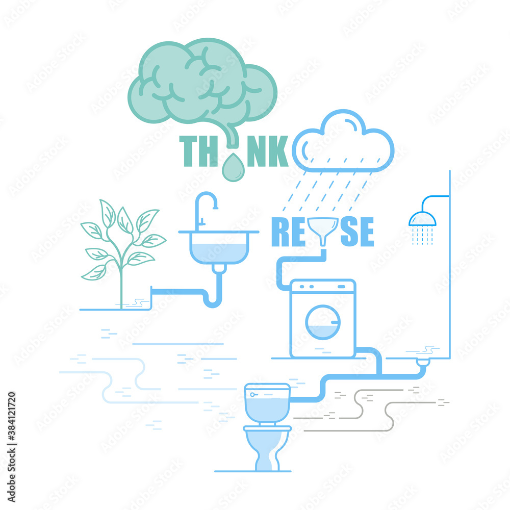 Household water reuse system infographic design. The use of treated