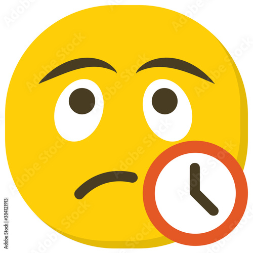 
Open mouth emoji with clock, waiting emoji flat icon 
