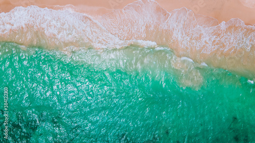 Aerial of waves on the beach, Oahu, Hawaii