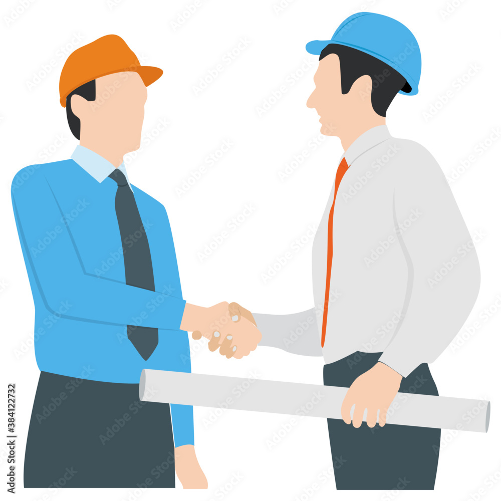 Fototapeta premium Ma having map and wearing engineer hat, site engineer 