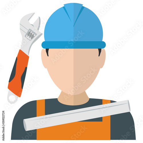 
Ma having map and wearing engineer hat, site engineer 
