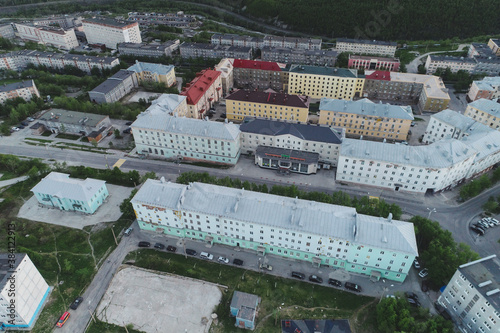 Aerial Townscape of Kirovsk Town located in Northwestern Russia on the Kola Peninsula photo