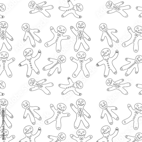 seamless linear pattern of christmas gingerbread cookies in the shape of a man