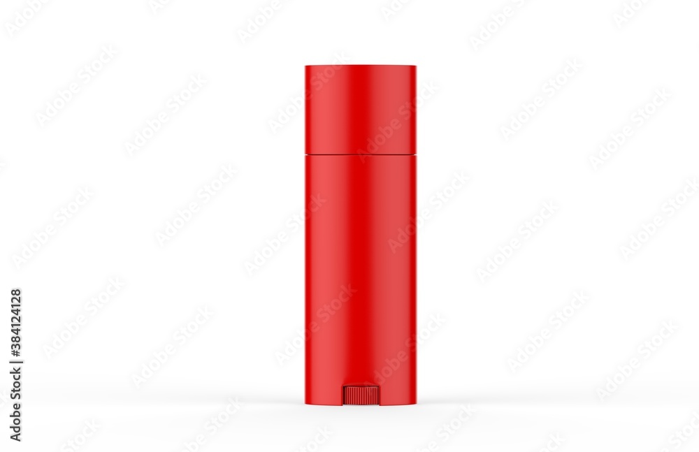 Red glossy deodorant stick mockup template on isolated white background, blank roll for deodorant and lip balm tube, 3d illustration Red glossy deodorant stick mockup template on isolated white background, blank roll for deodorant and lip balm tube, 3d illustration