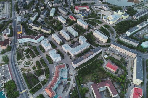 Aerial Townscape of Kirovsk Town located in Northwestern Russia on the Kola Peninsula