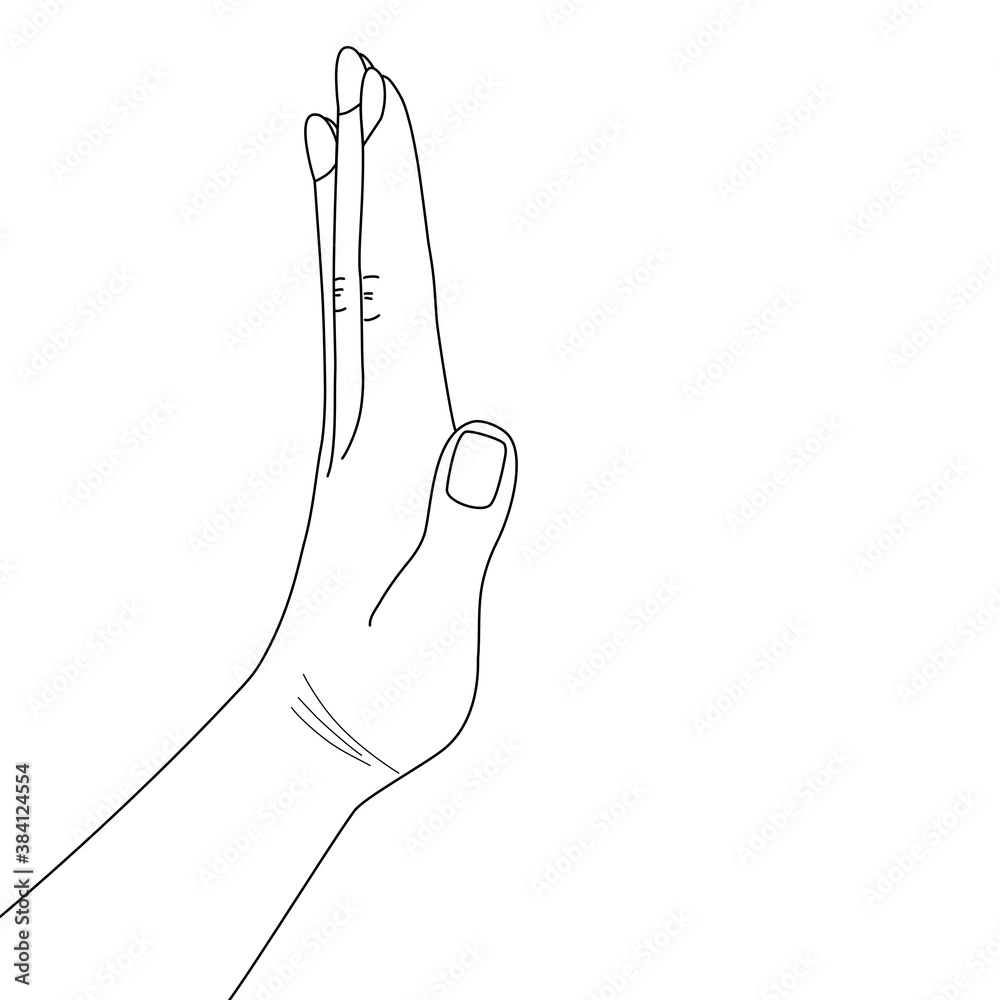 Hand drawing with a side. Side Palm Human. Sing stop. Hand drawing with a side. Side Palm Human. Sing stop.
