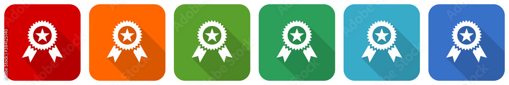 Award icon set, flat design vector illustration in 6 colors options for webdesign and mobile applications Award icon set, flat design vector illustration in 6 colors options for webdesign and mobile applications