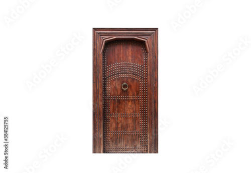 Ancient Arabic wooden door isolated on white