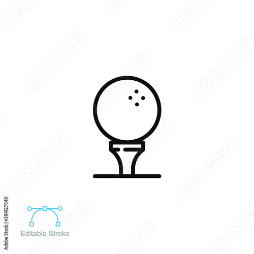 Golf ball on tee sport icon. Fitness, Health and sport activity equipment. Golfing tournament logo symbol. Editable stroke. Vector illustration. Design on white background. EPS 10