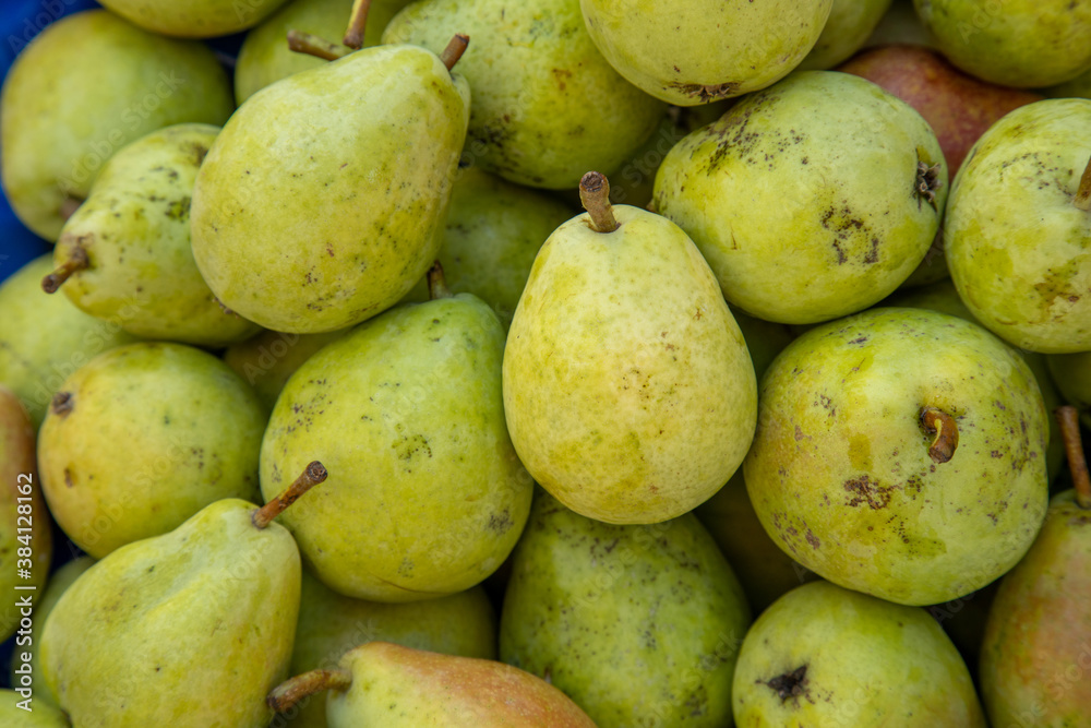 Organic market fresh Pears on an agricultural market at the mediterranean region in Turkey. Organic market fresh Pears on an agricultural market at the mediterranean region in Turkey.