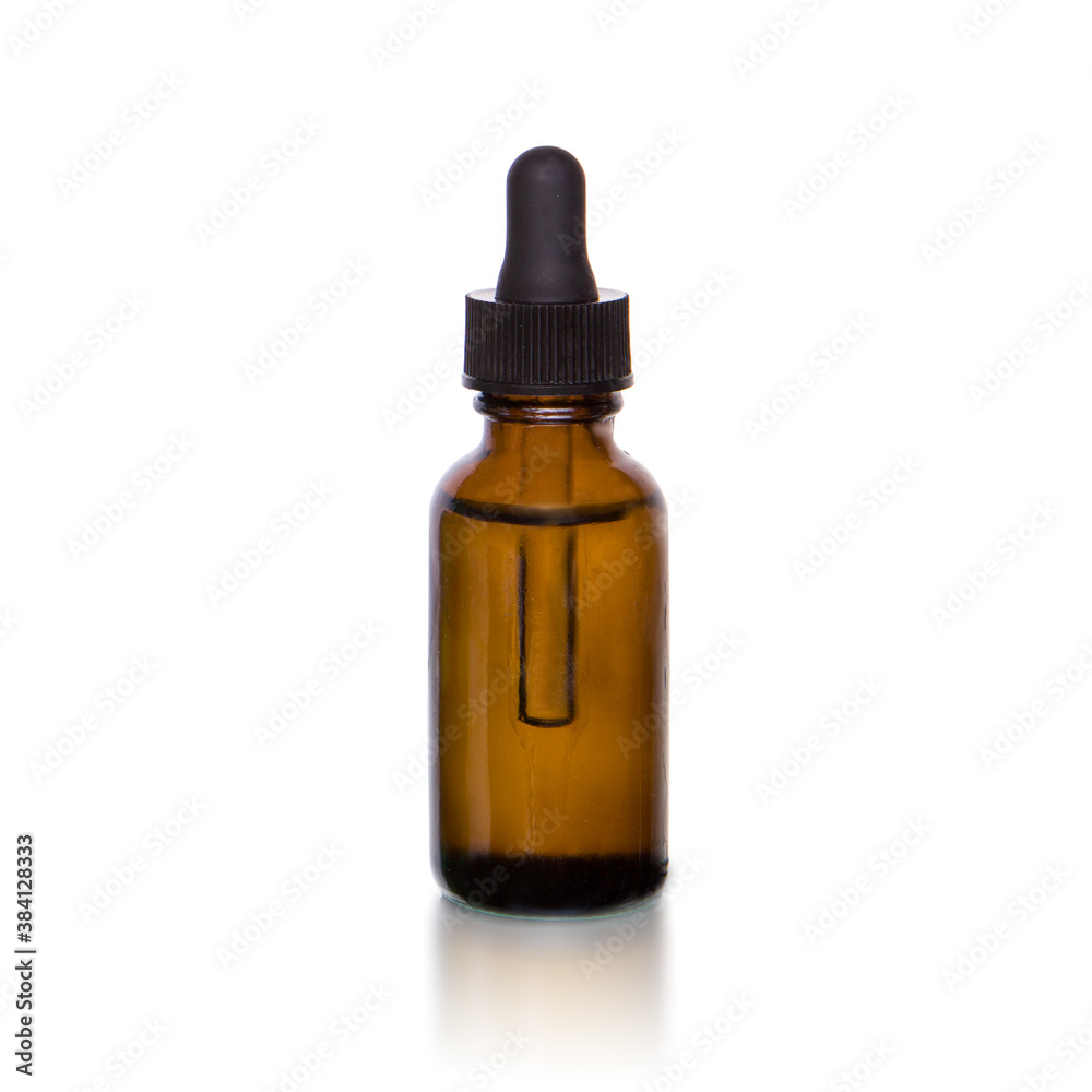 Brown medicine glass bottle with dropper isolated - MOCKUP.