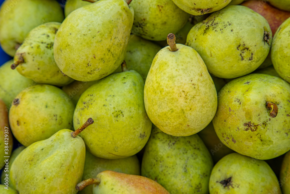 Organic market fresh Pears on an agricultural market at the mediterranean region in Turkey. Organic market fresh Pears on an agricultural market at the mediterranean region in Turkey.