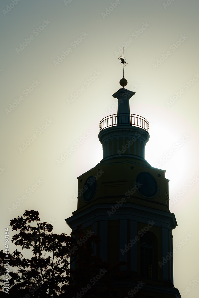 Silhouette of old Town hall of Hamina in backlit, Finland