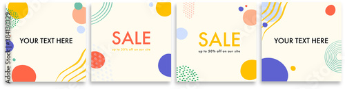 Abstract background design. Set of templates for social media posts and instagram, cards, posters with trendy fun design. Abstract shapes with minimal design. Vector illustration.
