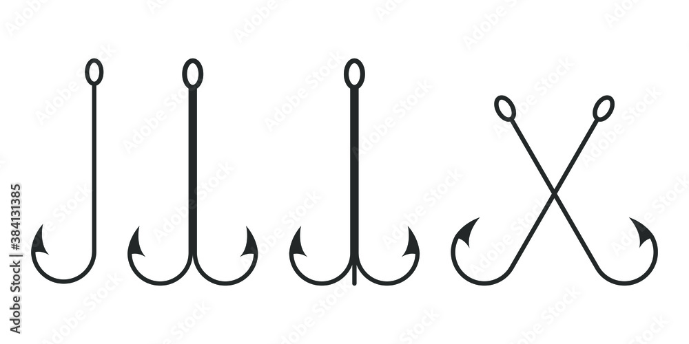 Hooks fish graphic icons set.  Fishing hooks sign Isolated on white background. Vector illustration