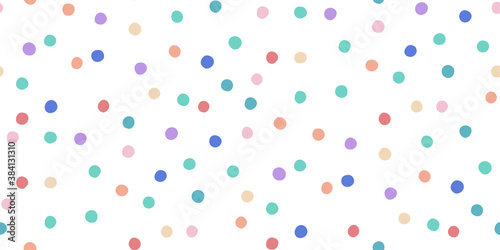 Seamless pattern with bright confetti. Different colored dots are scattered with a pattern. Can be used for fabric, wrapping, wallpapers, web page backgrounds, textile.