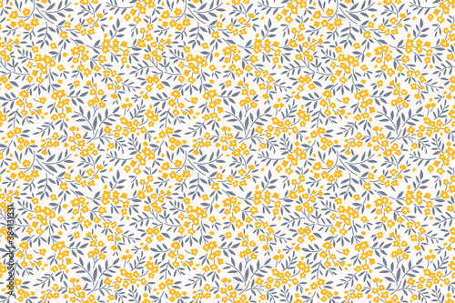 Fototapet Simple cute pattern in small yellow flowers on white background