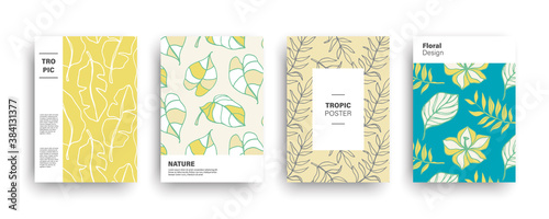 Tropic nature exotic covers set. Hand drawn hawaiian plants