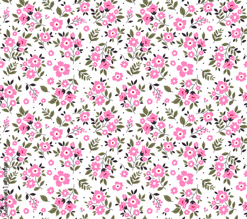 Cute floral pattern in the small flowers. Seamless vector texture. Elegant template for fashion prints. Printing with small pink flowers. White background.