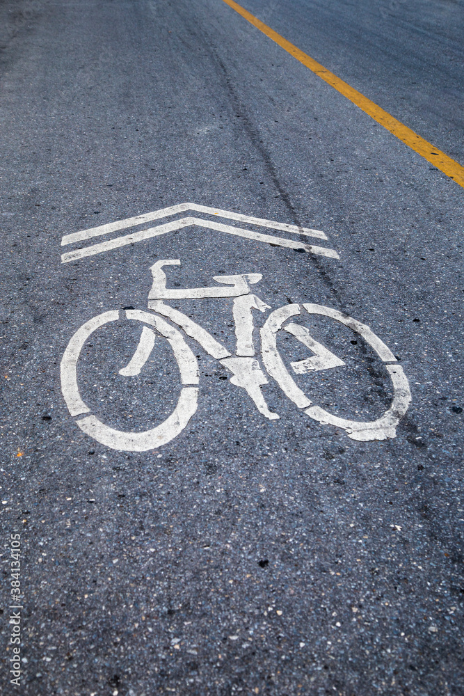 Bicycle sign on road in the park Bicycle sign on road in the park