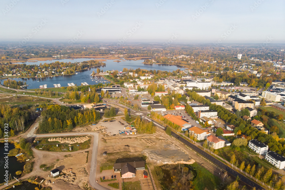 Aerial autumn view of old Hamina city, Finland.