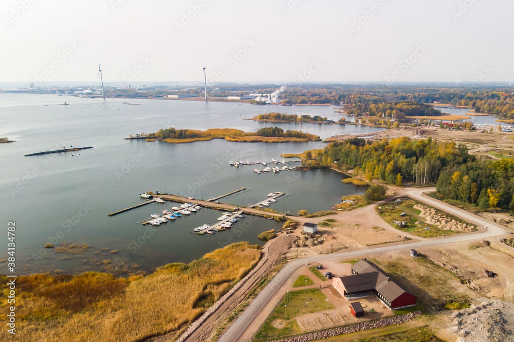 Aerial autumn view of Hamina city, Finland.