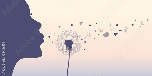 girl blows dandelion make a wish vector illustration EPS10 photo