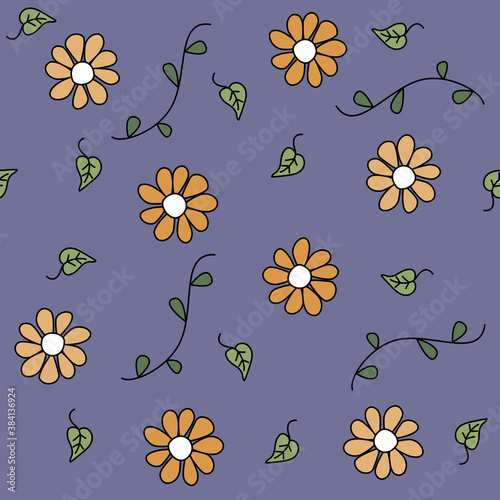 Cute lovely seamless vector pattern background illustration with hand drawn flowers, leaves and branches