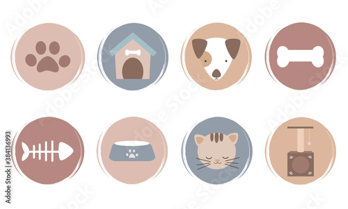 Vector set of logo design templates, icons and badges for social media highlights covers with cute pet furniture and elements