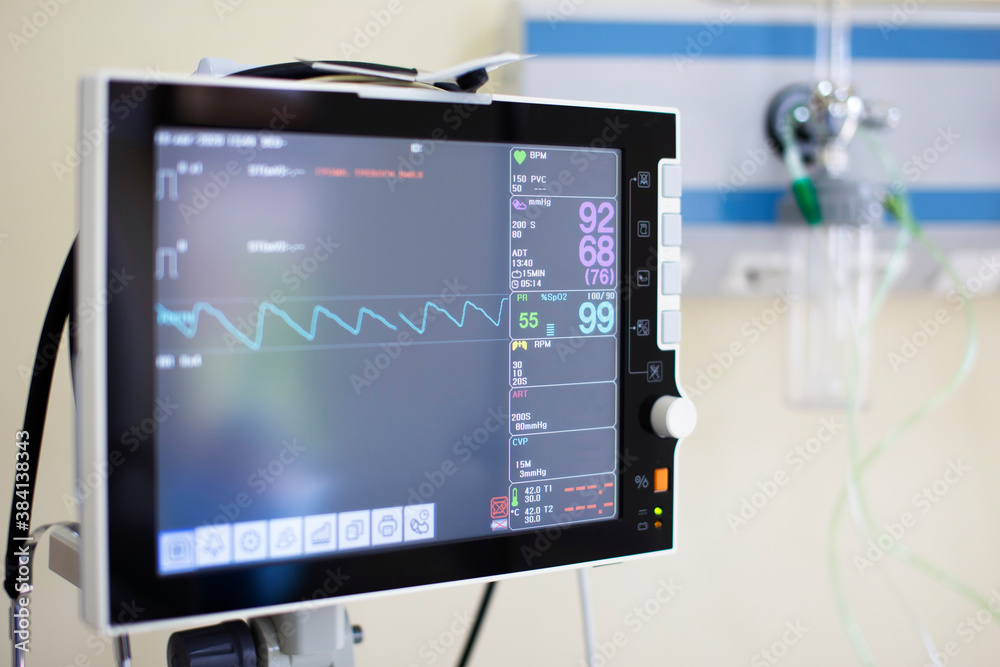 Medical monitor with ECG in the clinic. Medical equpment. Medical monitor with ECG in the clinic. Medical equpment.