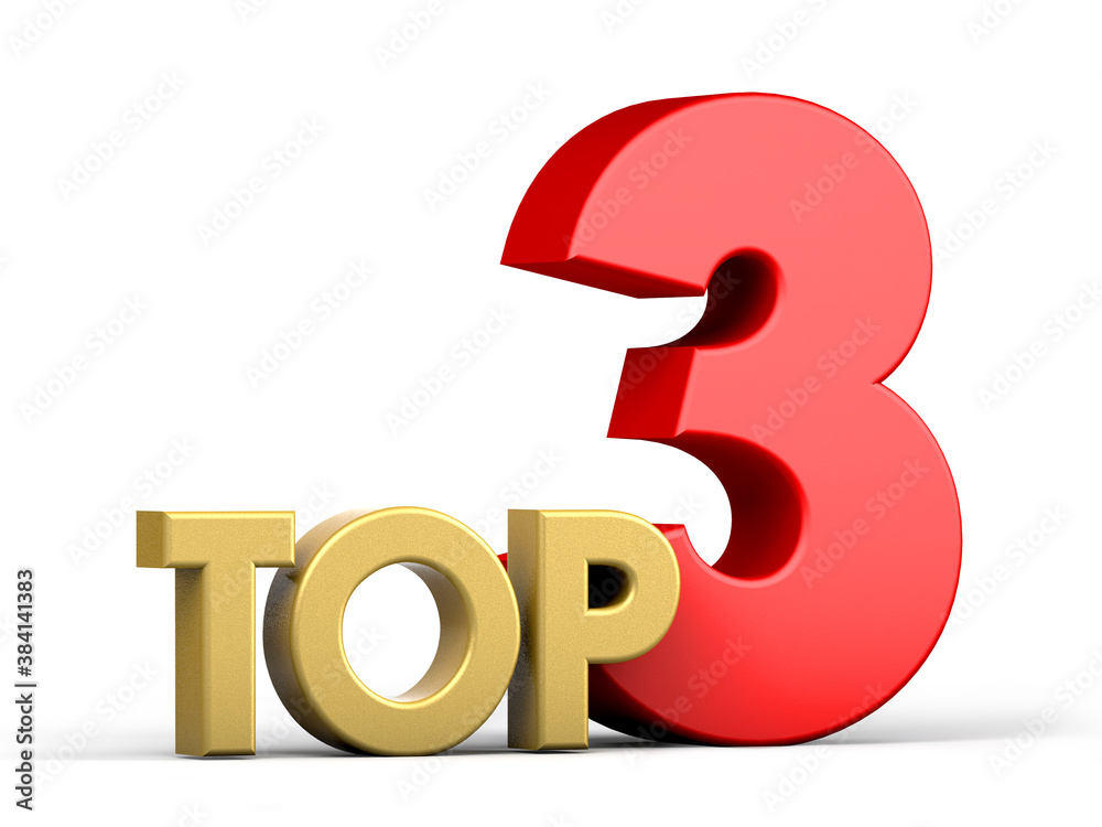 Top three. Top 3 3d illustration on white background. Top three. Top 3 3d illustration on white background.