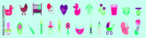 set of maternity and baby object cartoon icon design template with various models. vector illustration isolated on blue background