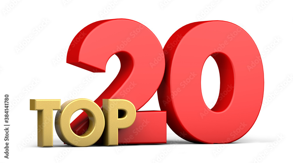 Top twenty. Top 20 3d illustration on white background. Top twenty. Top 20 3d illustration on white background.
