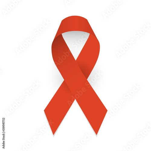Red awareness ribbon. Symbol of AIDS, prader willi syndrome awareness. International Day of Persons with Disabilities. World aids day. Isolated vector illustration on white background photo