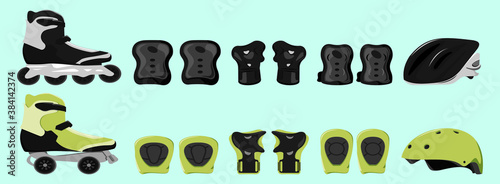 Set of roller blades cartoon icon design template with various models. vector illustration isolated on blue background
