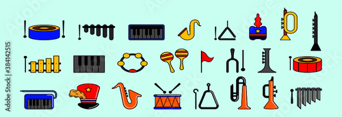 set of marching band icon and element design with various models vector illustration isolated on blue background