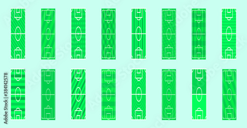 set of soccer field cartoon icon design template with various models. vector illustration isolated on blue background